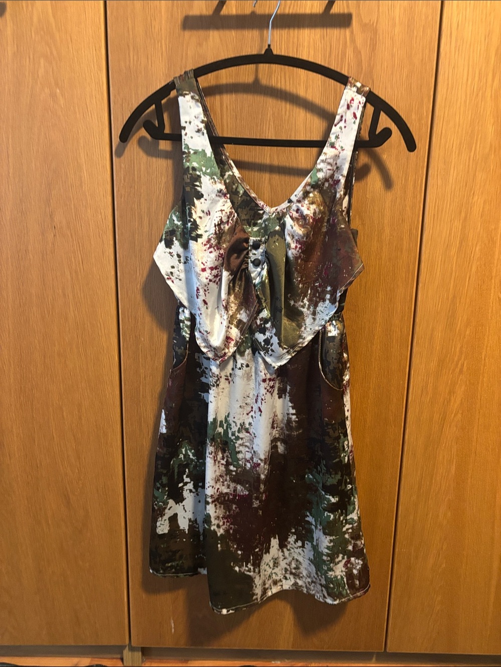 Sunny Girl sleeveless abstract print dress in white, brown, green